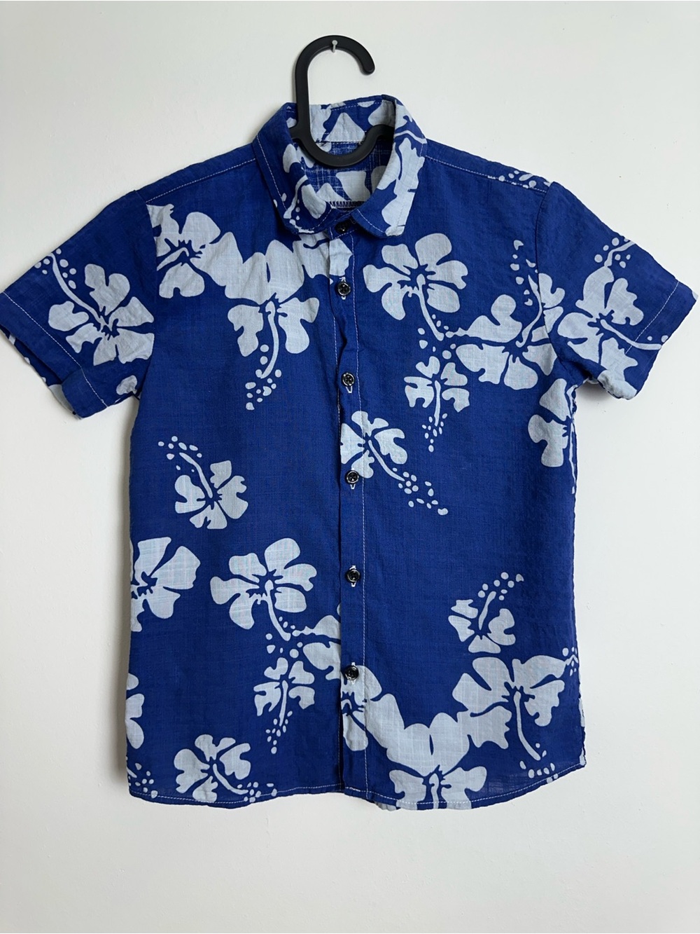 JOGAL Boys Blue Hawaiian Hibiscus Floral Button Down Shirt Sz 5